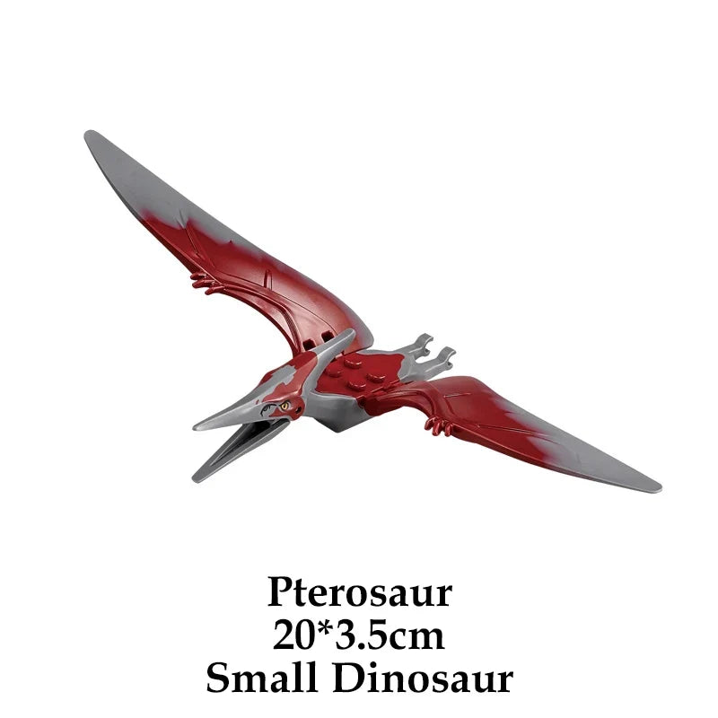 Red pterosaur brick dinosaur figure, wings outstretched side view