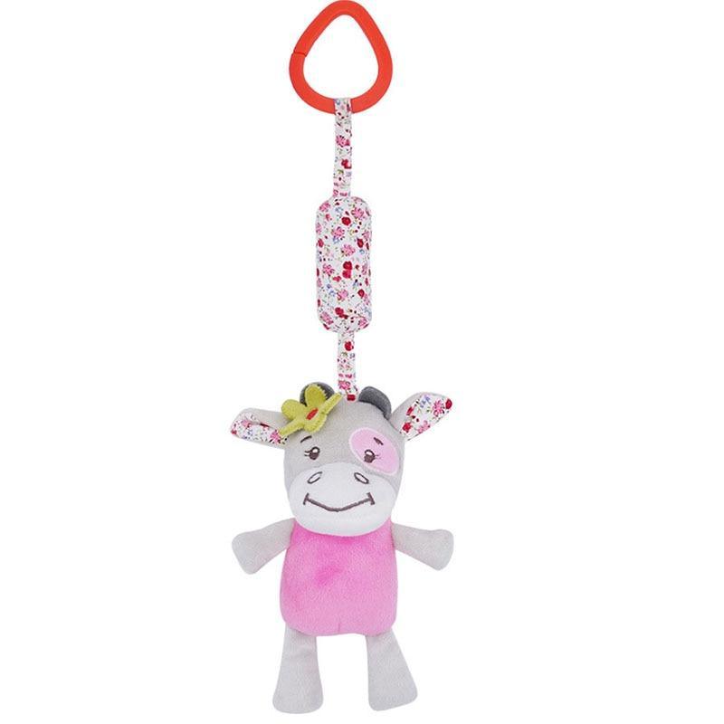 Pink floral plush rabbit baby mobile toy with hanging loop and legs