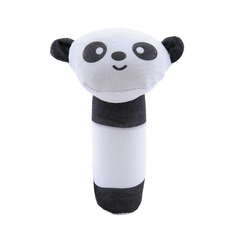 Plush panda rattle bell toy with black ears and round eyes