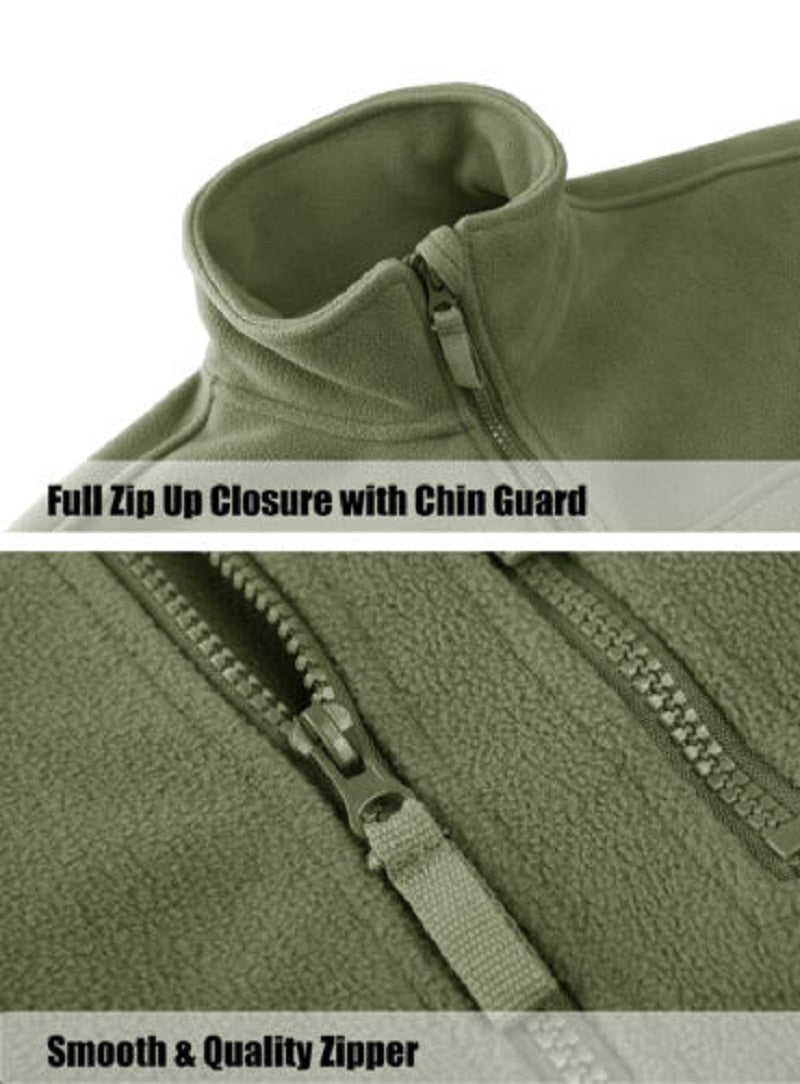 Fleece full-zip jacket close-up with chin guard and smooth zipper track