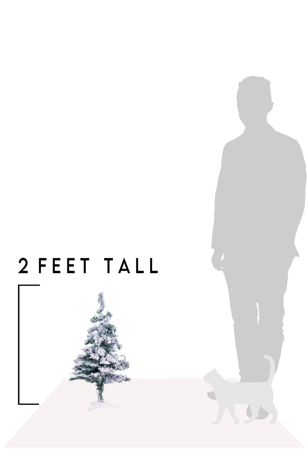 2-foot tall snow-frosted tabletop tree on stand with white flocked branches