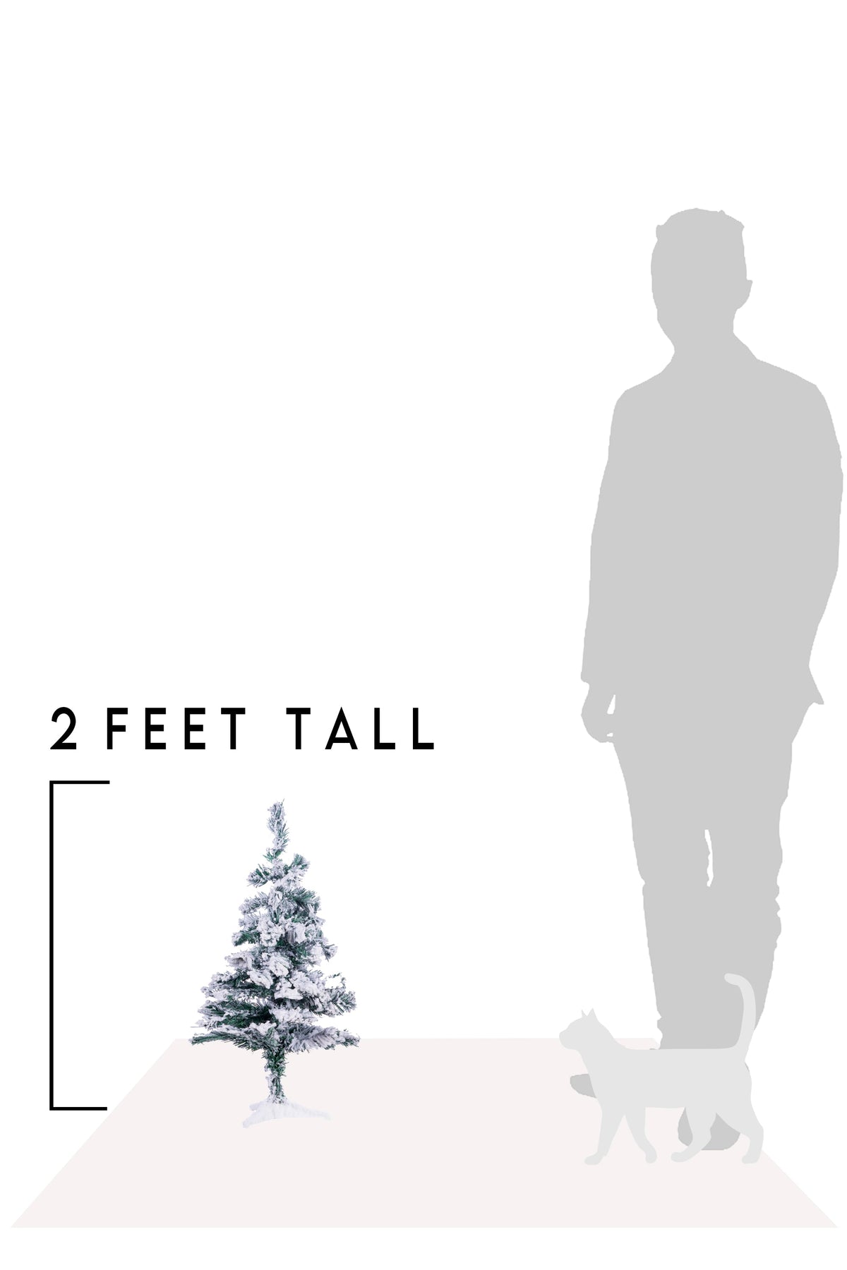 2-foot tall snow-frosted tabletop tree on stand with white flocked branches