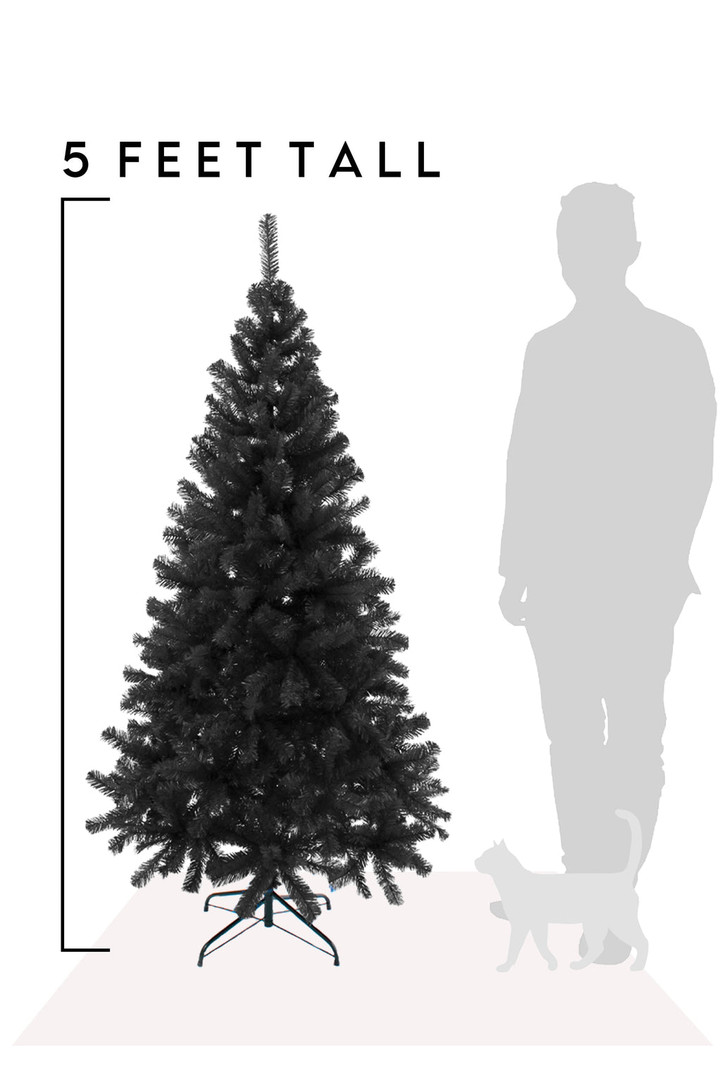 5-foot tall black artificial pine Christmas tree with metal stand