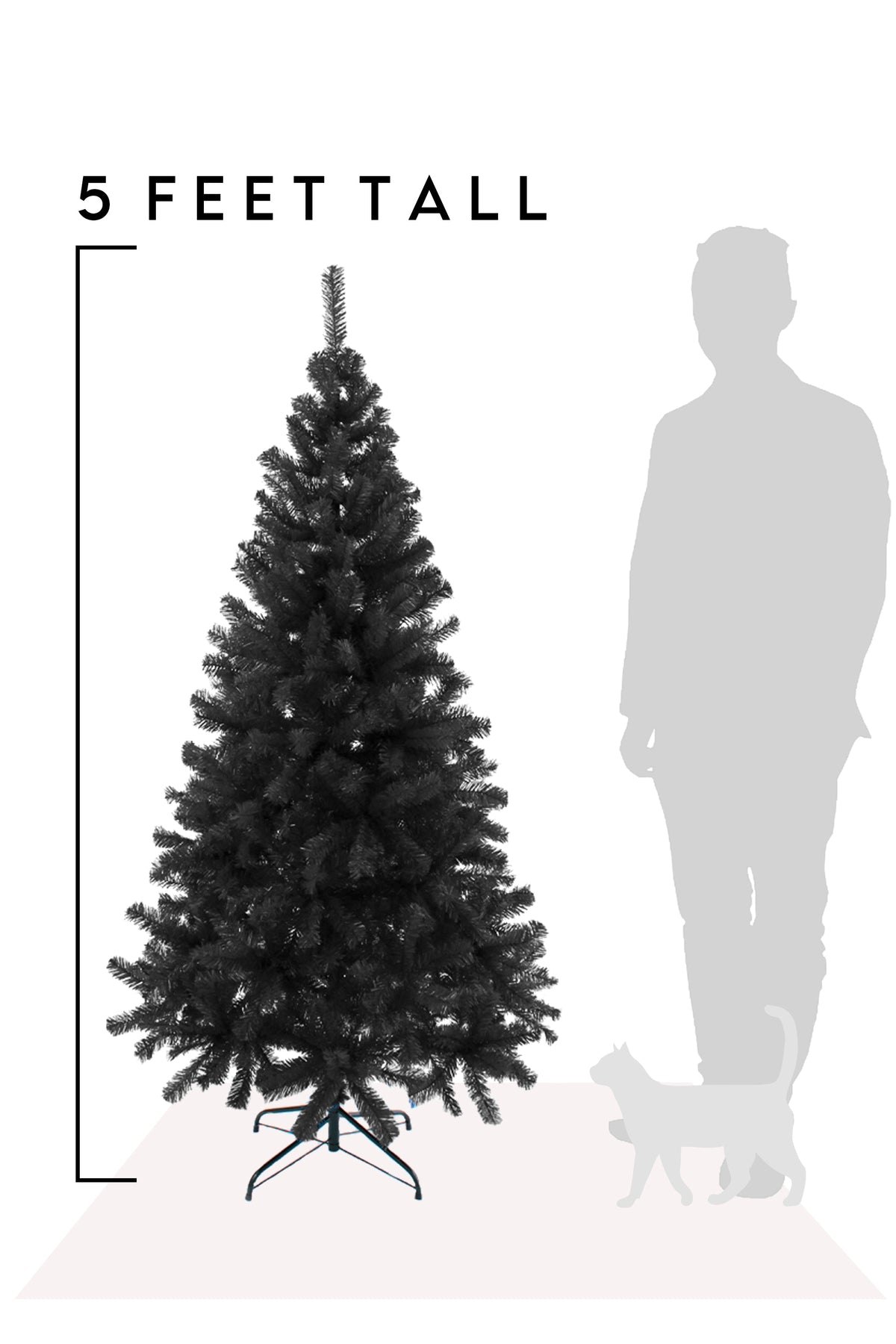 5-foot tall black artificial pine Christmas tree with metal stand