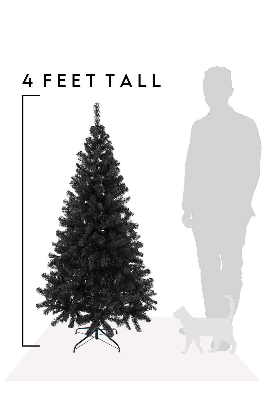 4-foot tall black artificial pine Christmas tree with metal stand