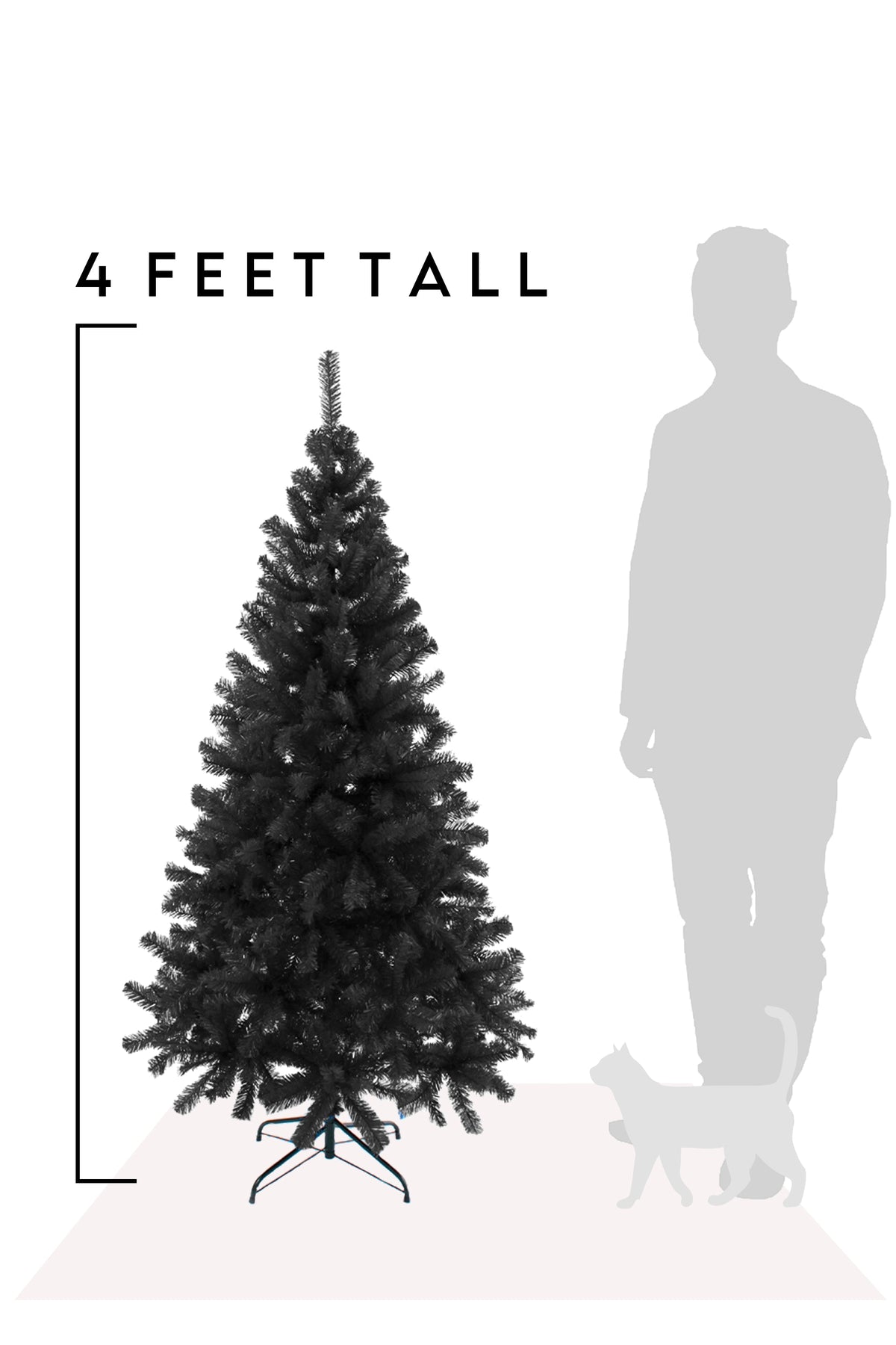 4-foot tall black artificial pine Christmas tree with metal stand