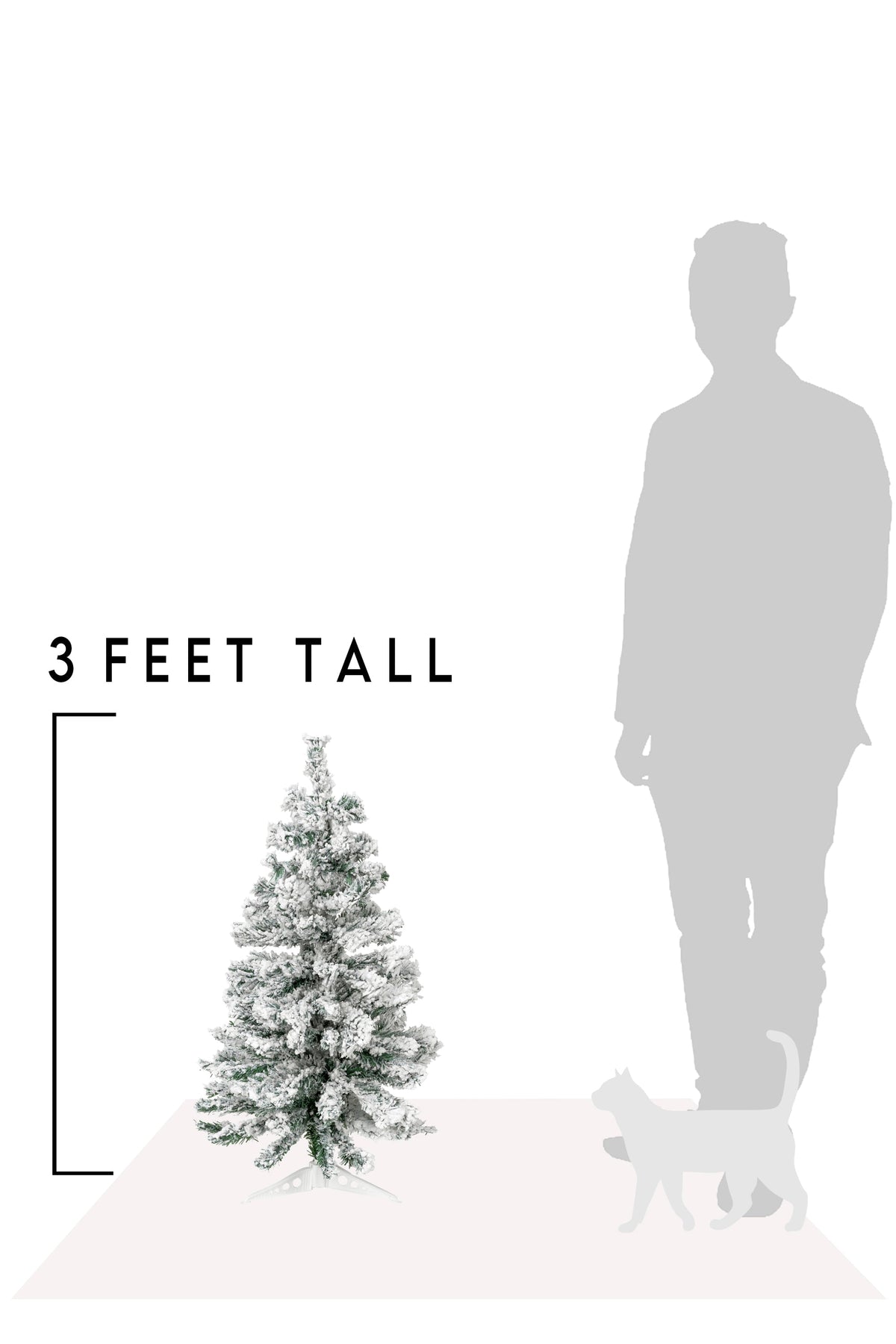3-foot tall snow-frosted tabletop tree on stand with white flocked branches