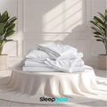 Eucalyptus Tencel sheet set, folded white sheets with smooth drape.