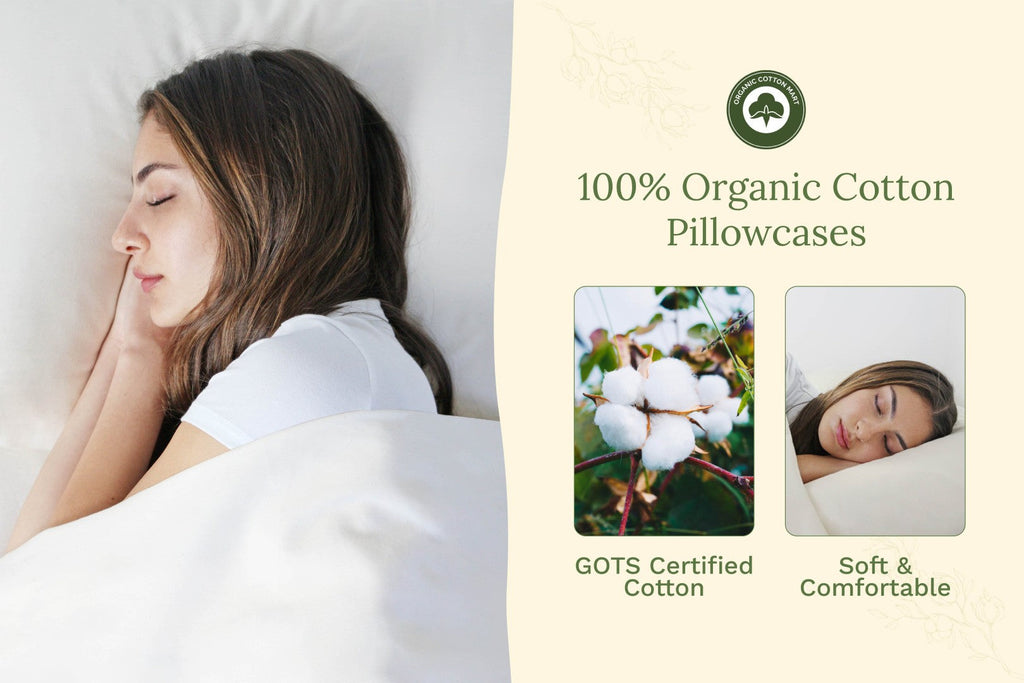White organic cotton pillowcase, person resting with smooth rectangular sham