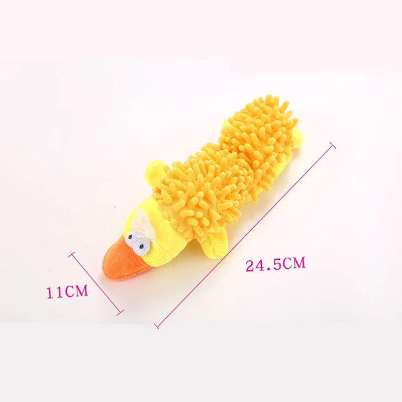 Dog squeaky plush toy, yellow duck/chick plush with orange beak and textured body