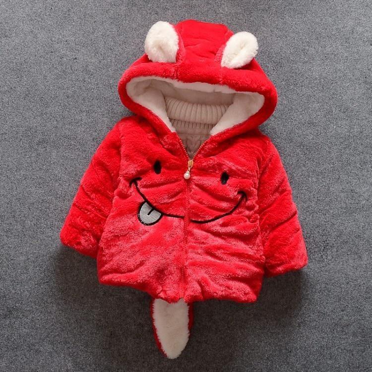 Red rabbit-face hooded plush jacket with cream inner lining and bunny-ear hood