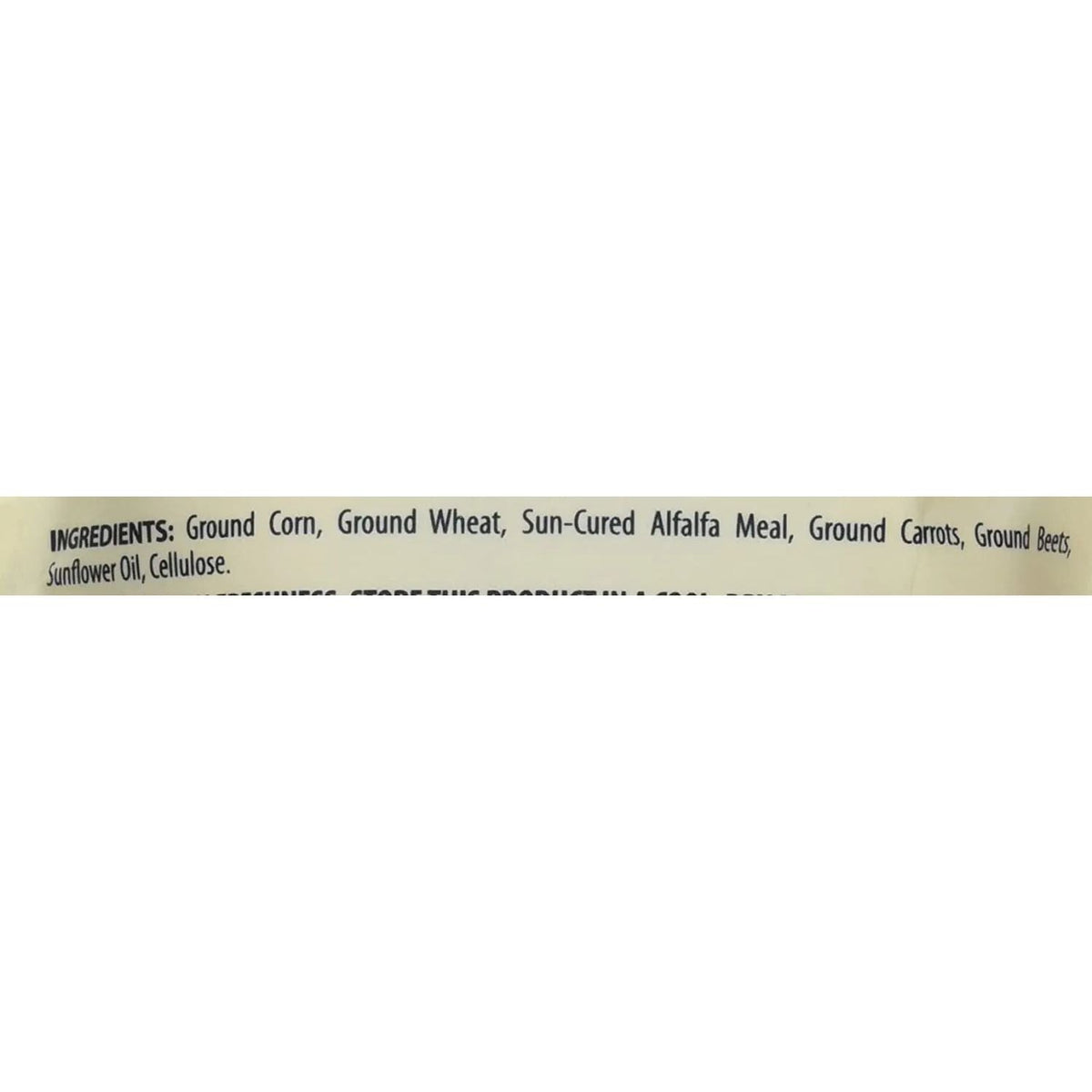 Back label ingredients text for natural veggie stix treats in a pouch