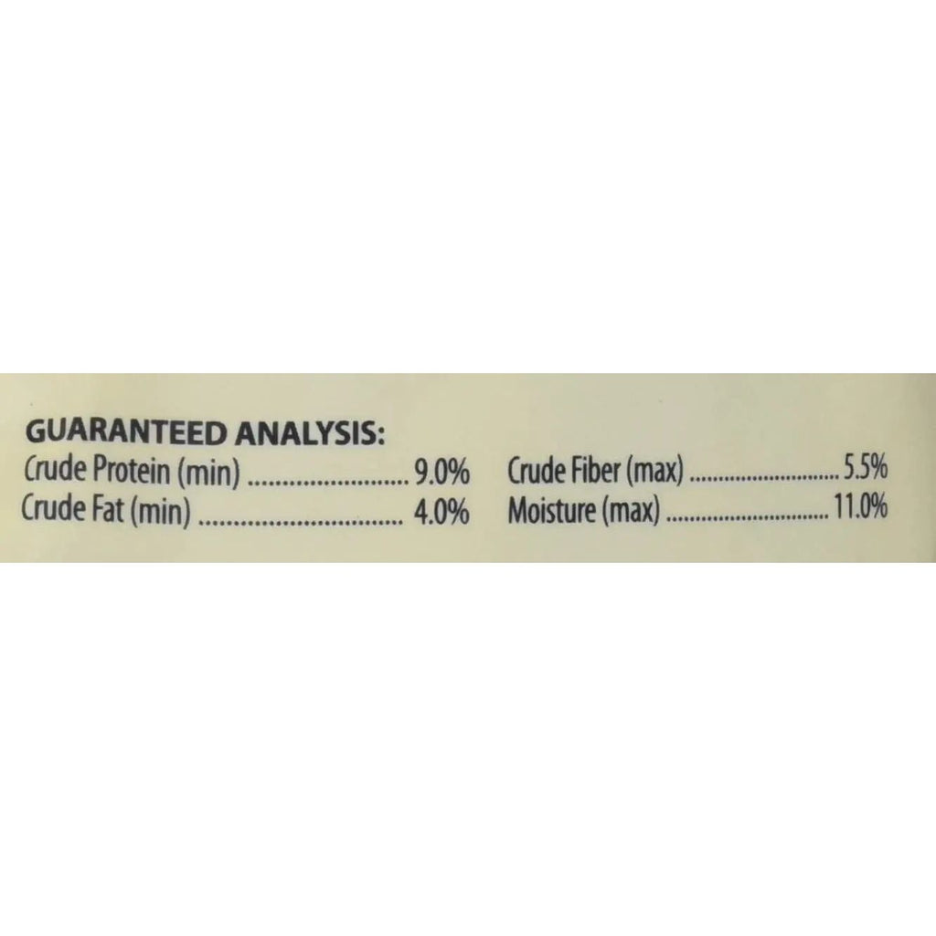 Guaranteed analysis panel for veggie stix treats with protein and fat percentages