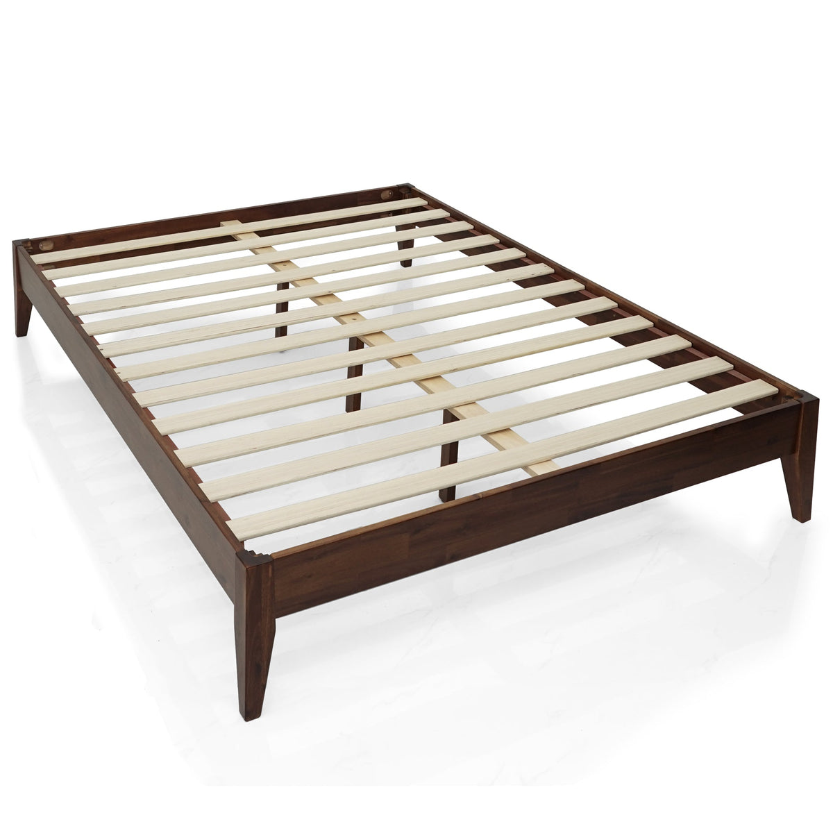 Chocolate solid wood bed frame with slatted mattress base