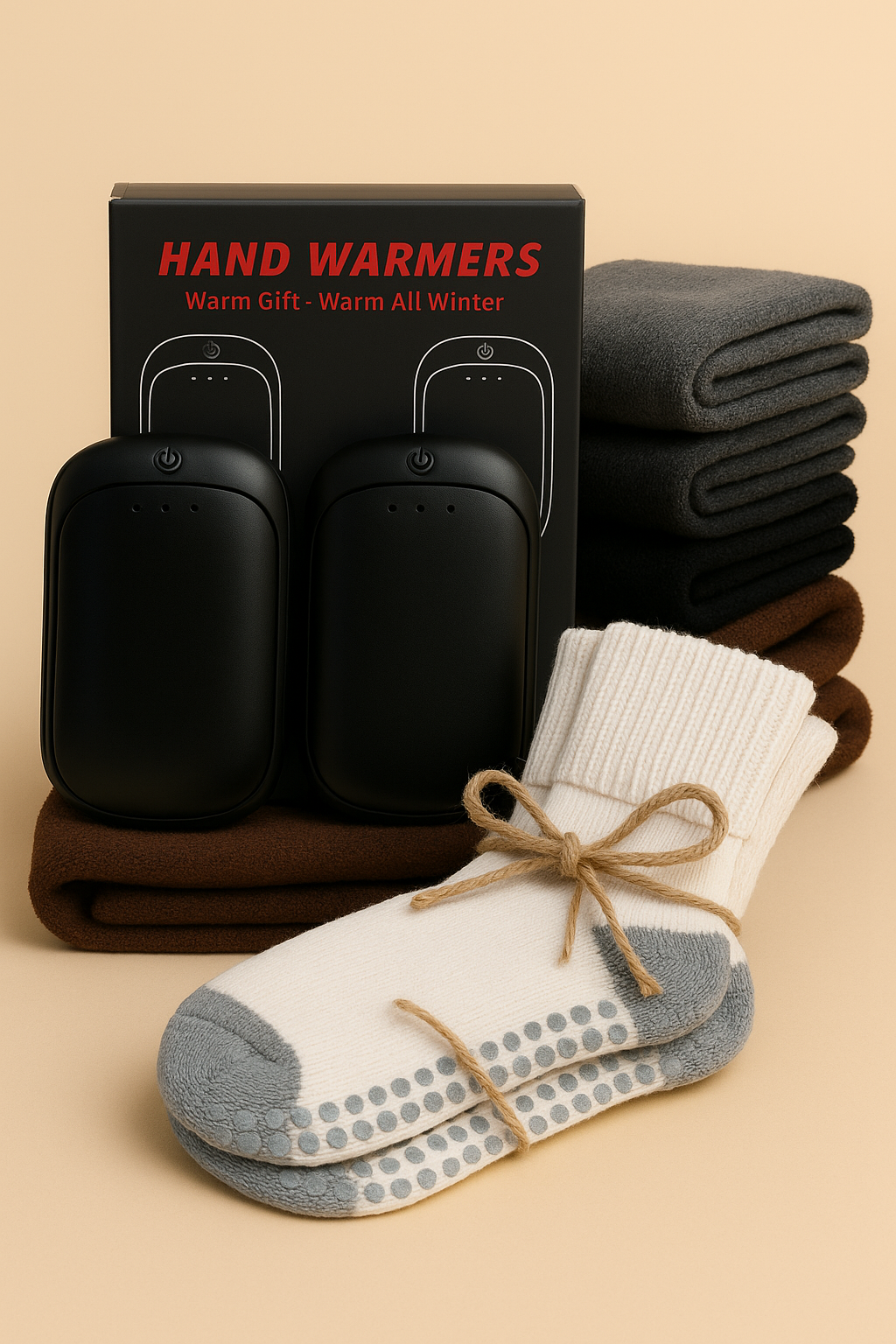 Hand warmers and socks bundle with black hand warmers and white crew socks
