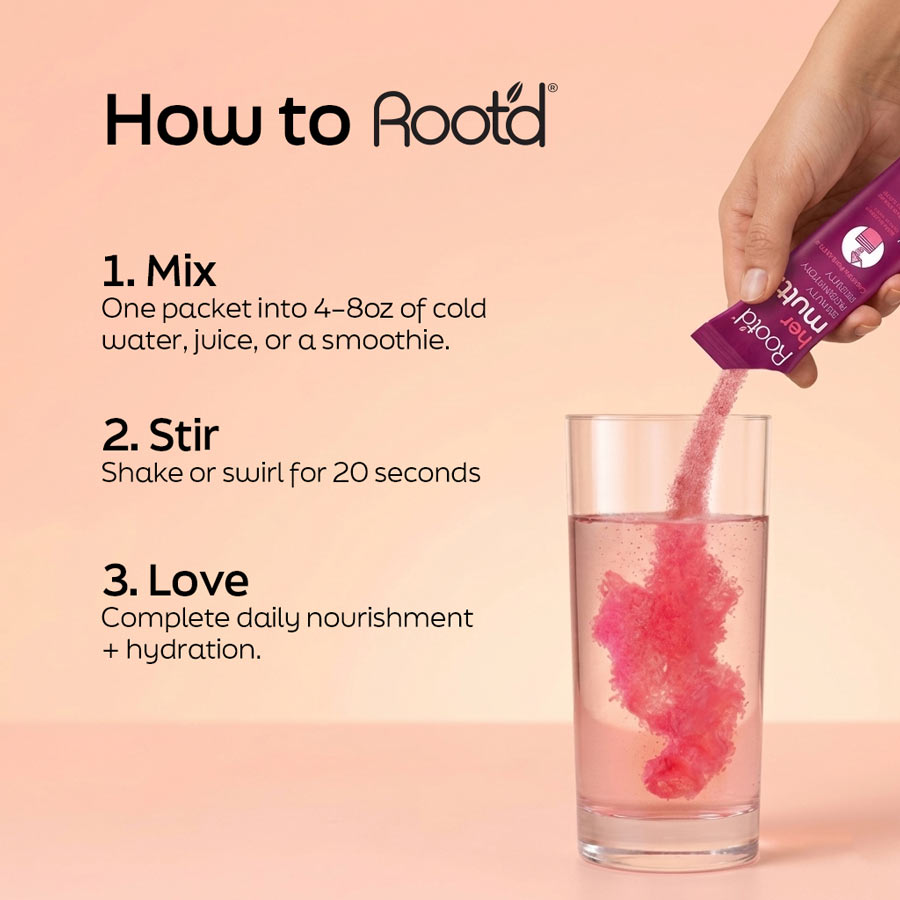 Raspberry acai drink mix packet being poured into a glass with red powder