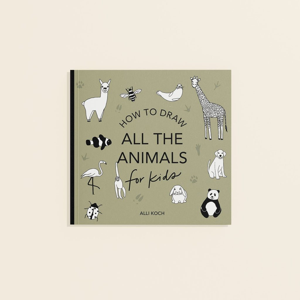 Children’s how-to drawing book with green cover and animal illustrations