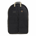 Black garment travel bag with top handle, center zipper, and Huntley Equestrian logo