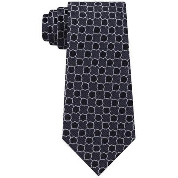 Men's classic tie in navy with geometric quatrefoil pattern, front view
