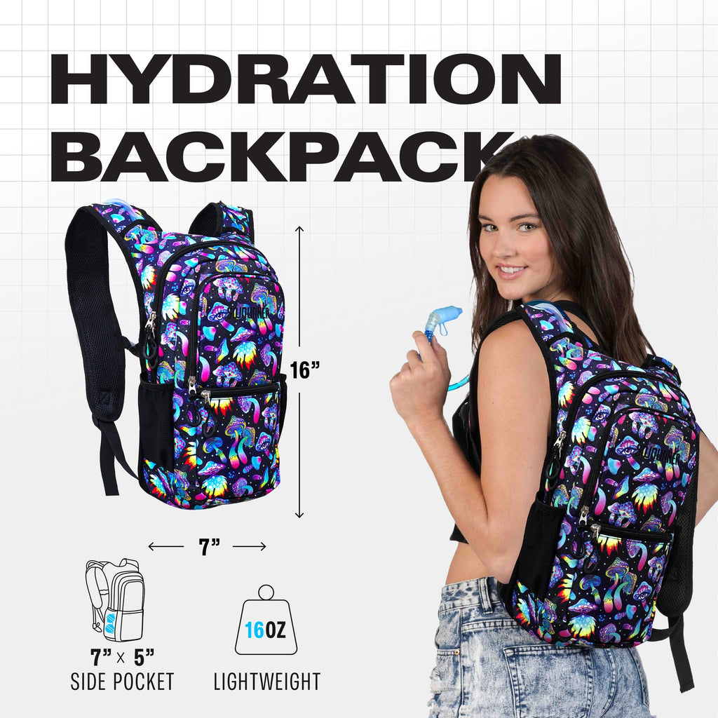 Medium holographic hydration pack backpack with side pocket and chest strap
