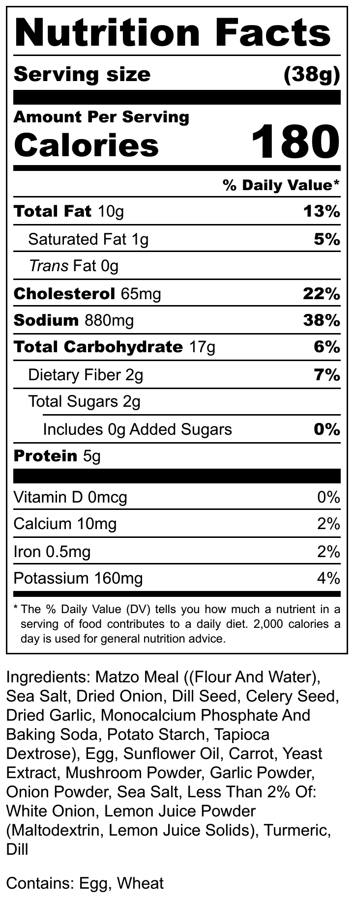 Nutrition Facts panel showing serving size 38g and 180 calories