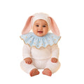 Baby bunny Halloween costume romper with white hood and blue star bib