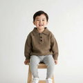 Toddler knit sweater, brown, collared henley with three button placket