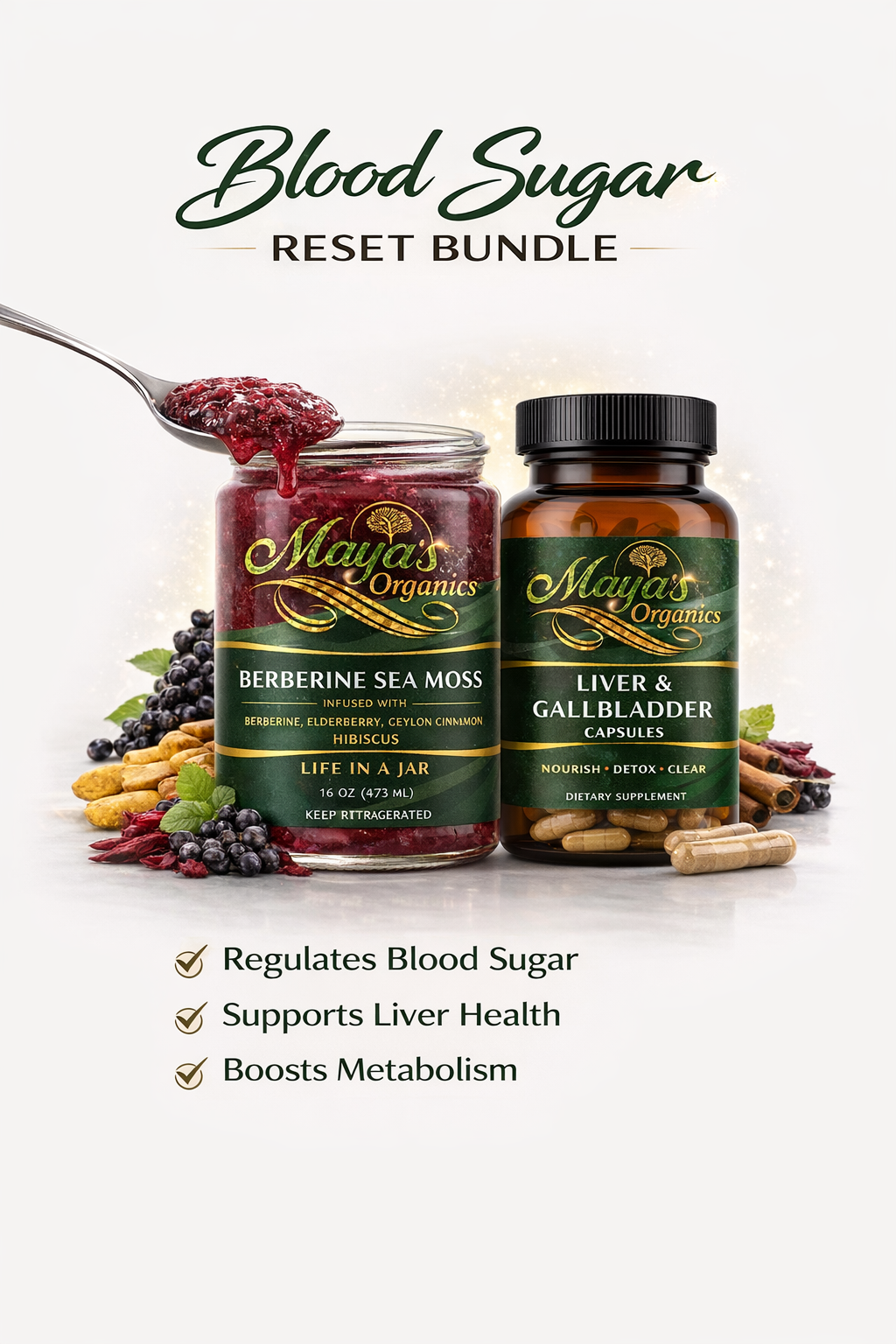 Berberine sea moss gel jar and liver & gallbladder detox capsules, bundle