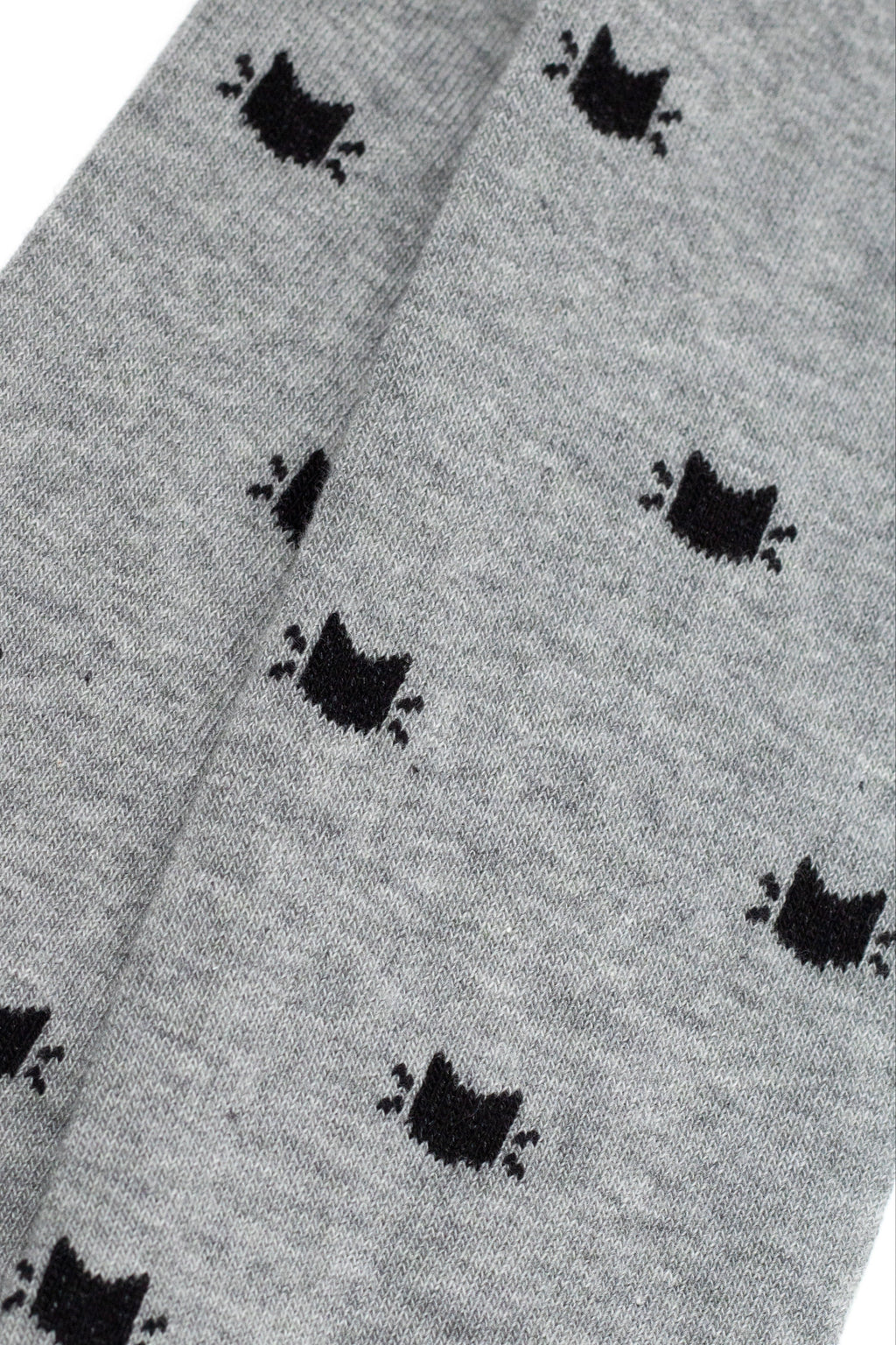 Gray children's cotton tights with small black cat icons pattern detail