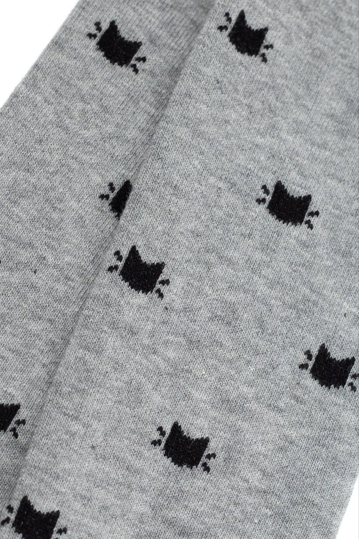 Gray children's cotton tights with small black cat icons pattern detail