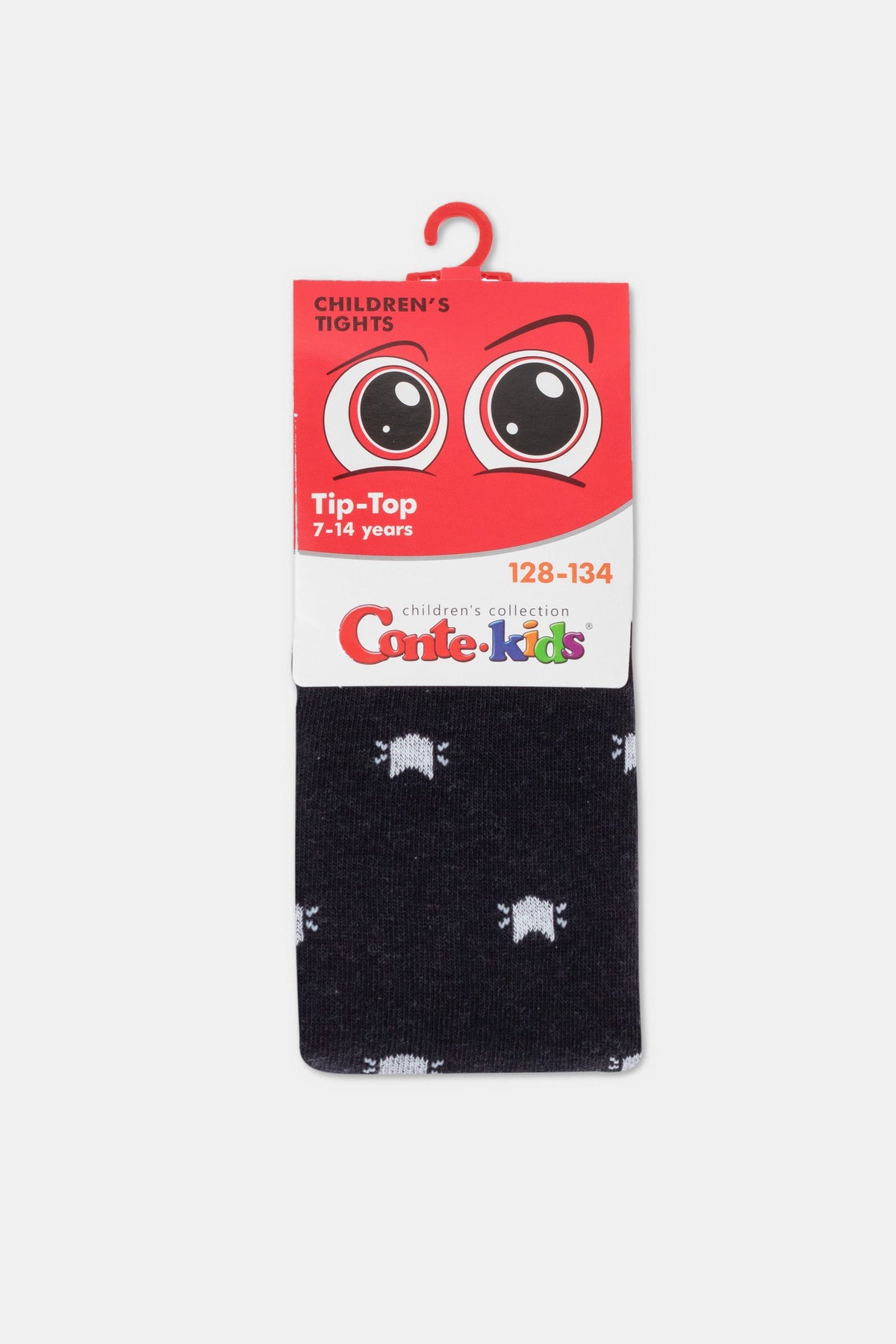 Children's cotton tights in dark tone with small cat icon pattern