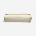 Cream HeyPeacock faux leather pencil pouch with gold zipper and front logo