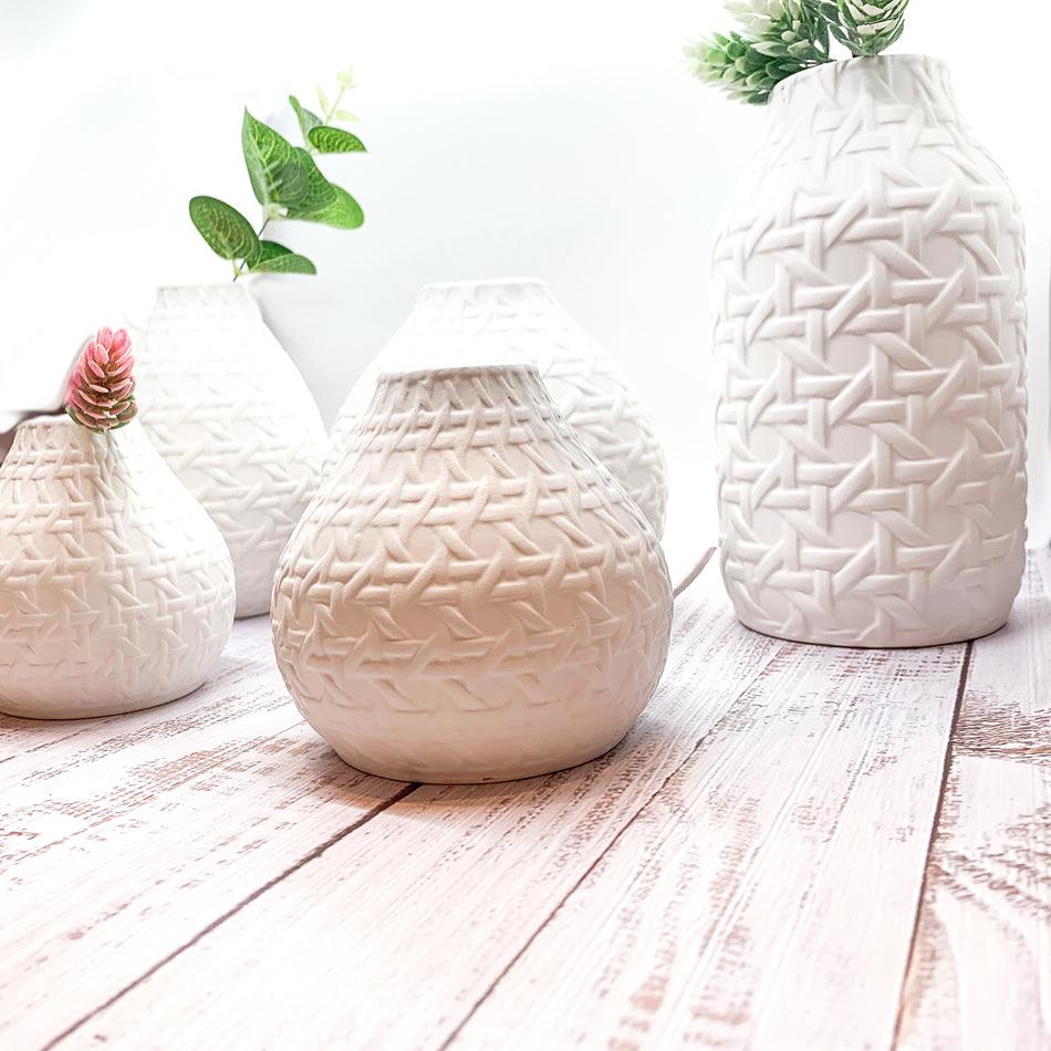 Madison web vases set of 3: beige and white woven-textured ceramic vases