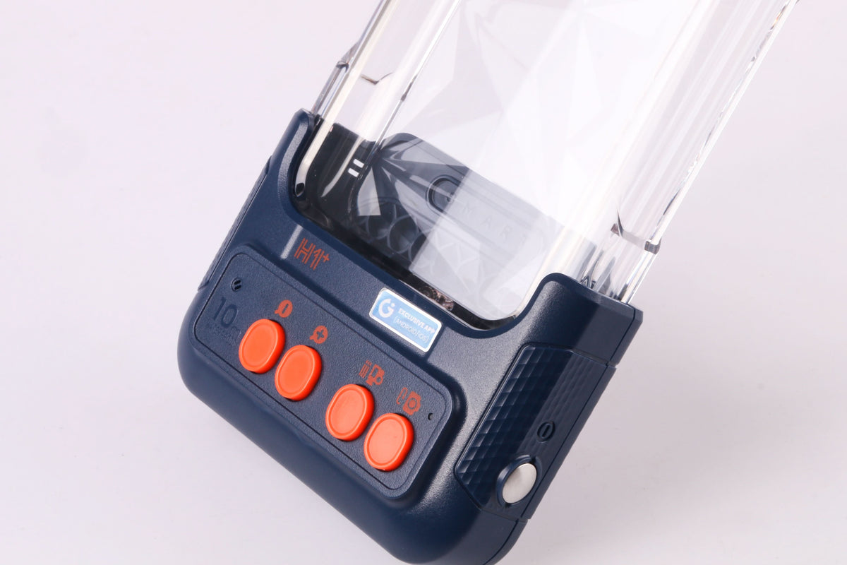 Waterproof phone case close-up showing control panel, clear front window, and side latch.