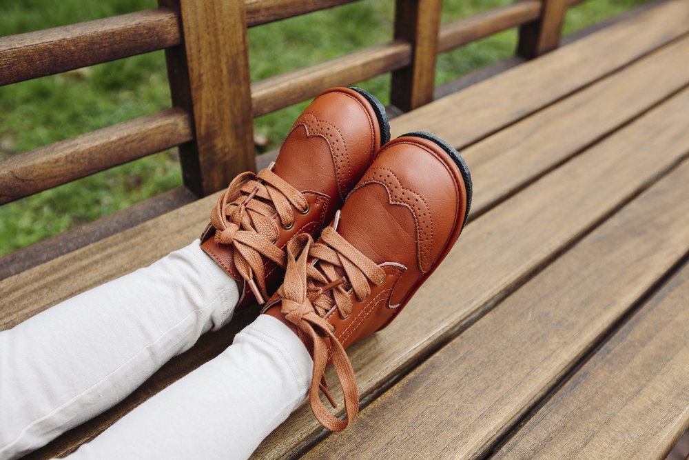 Toddler lace-up shoes, two-pack, tan/orange leather-look with woven laces