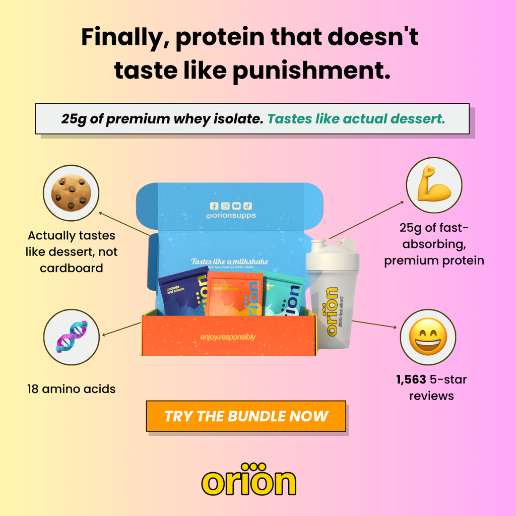 Protein bundle box with shaker bottle and assorted sample packets, promotional layout