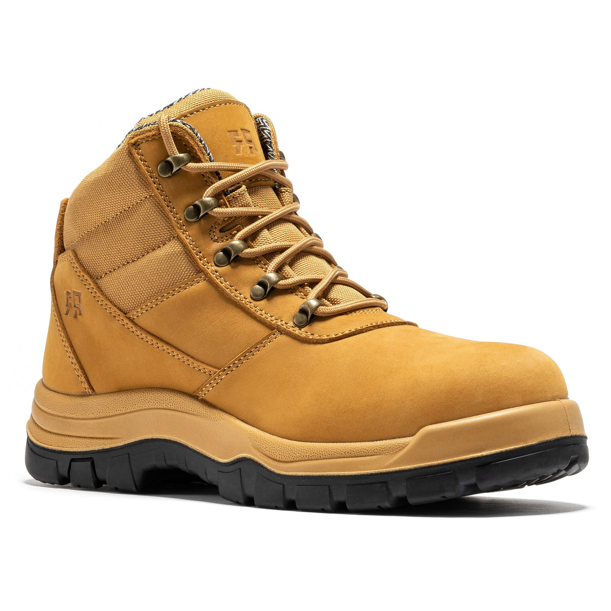 6-inch wheat leather work boot with lace-up front and side zipper, rugged tread sole
