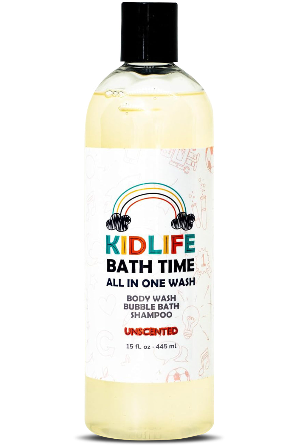 Kidlife Bath Time 3-in-1 all in one wash bottle, unscented, front label view
