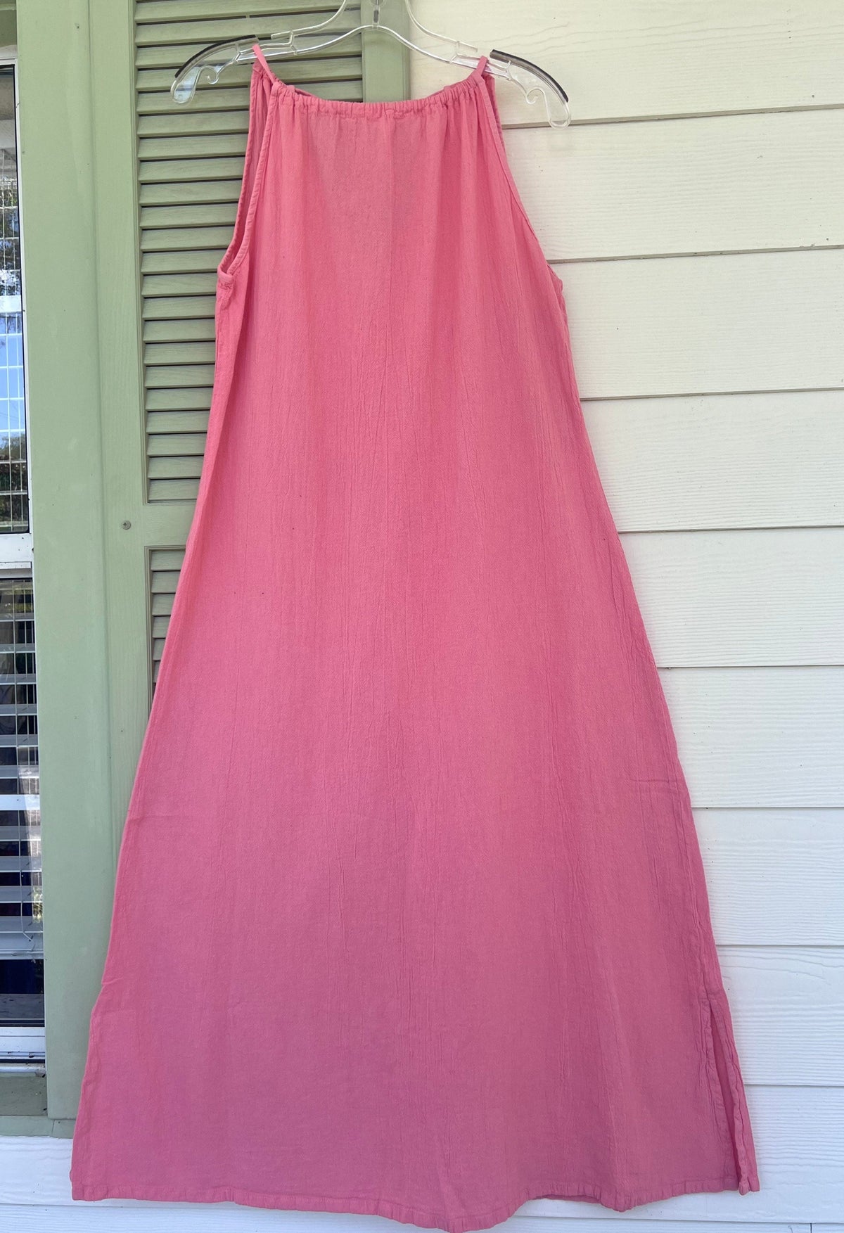 Cotton gauze dress, rose pink sleeveless maxi with open back tie
