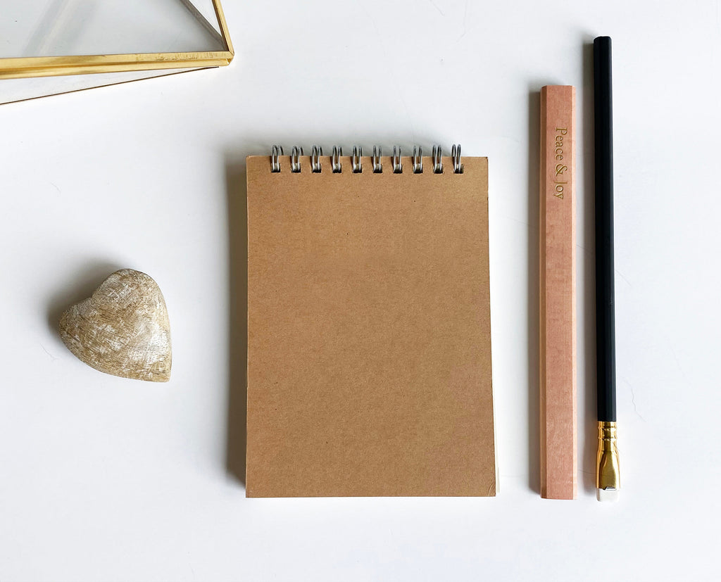 Kraft spiral notebook with metal coil binding and blank front cover