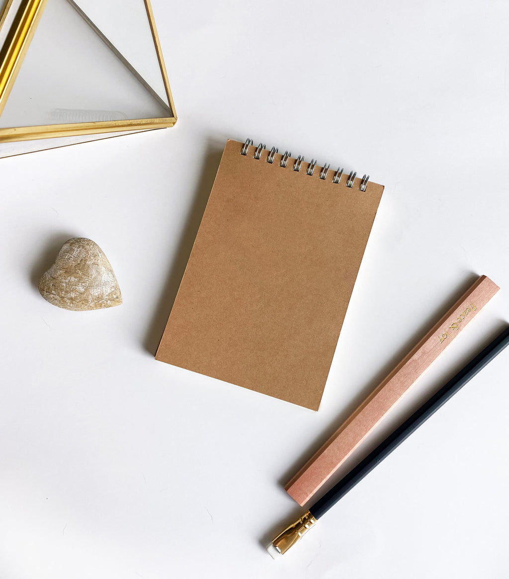 Kraft spiral notebook with metal coil binding and blank front cover