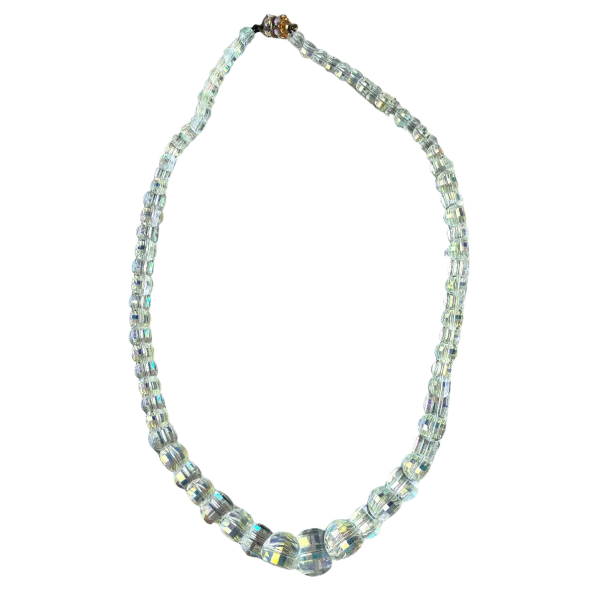 Iridescent faceted crystal bead necklace, strand with rounded clasp