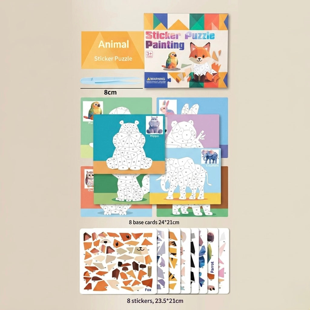 Animal sticker puzzle painting kit with base cards and sticker sheet pack