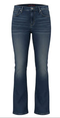 Women's Lucky Brand mid-rise bootcut jeans in dark blue wash, ankle length, button fly