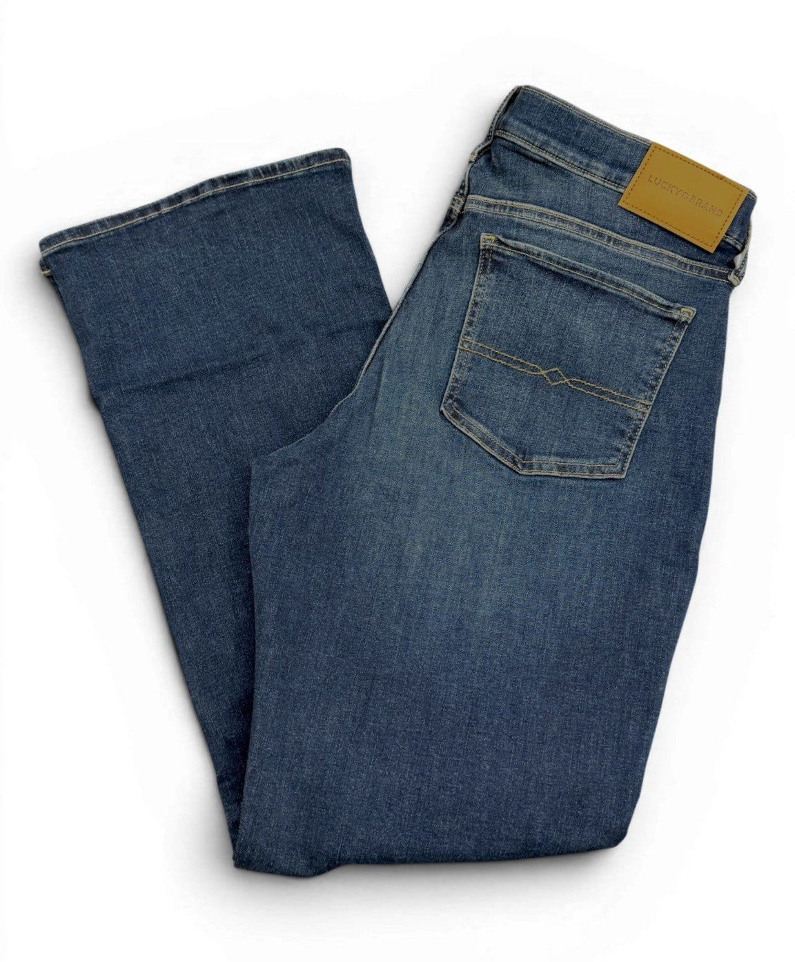 Women's Lucky Brand mid-rise jeans, dark blue wash, bootcut fit, front and back pockets