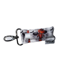 Moose-print LippyClip® lip balm holder with keychain clip, white fabric and metal ring