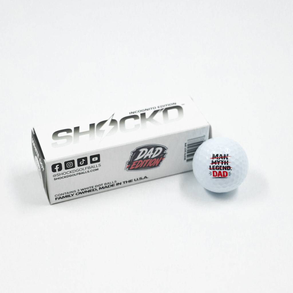Golf ball bundle with one branded ball and boxed balls, Dad Edition style