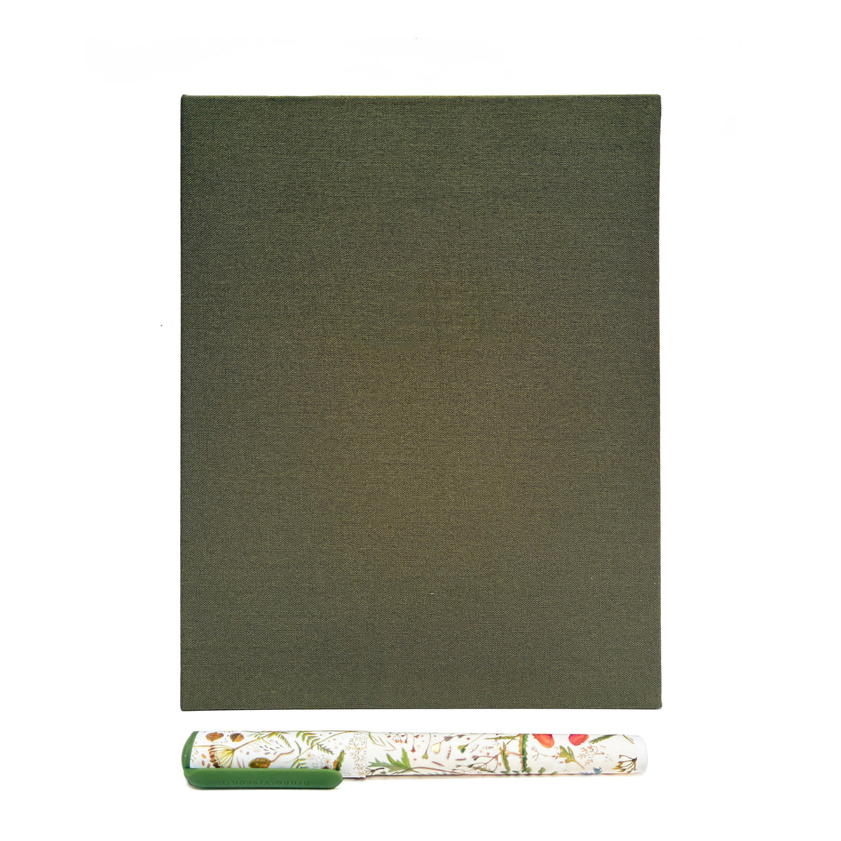 Olive green linen 3-ring binder with patterned spine tab