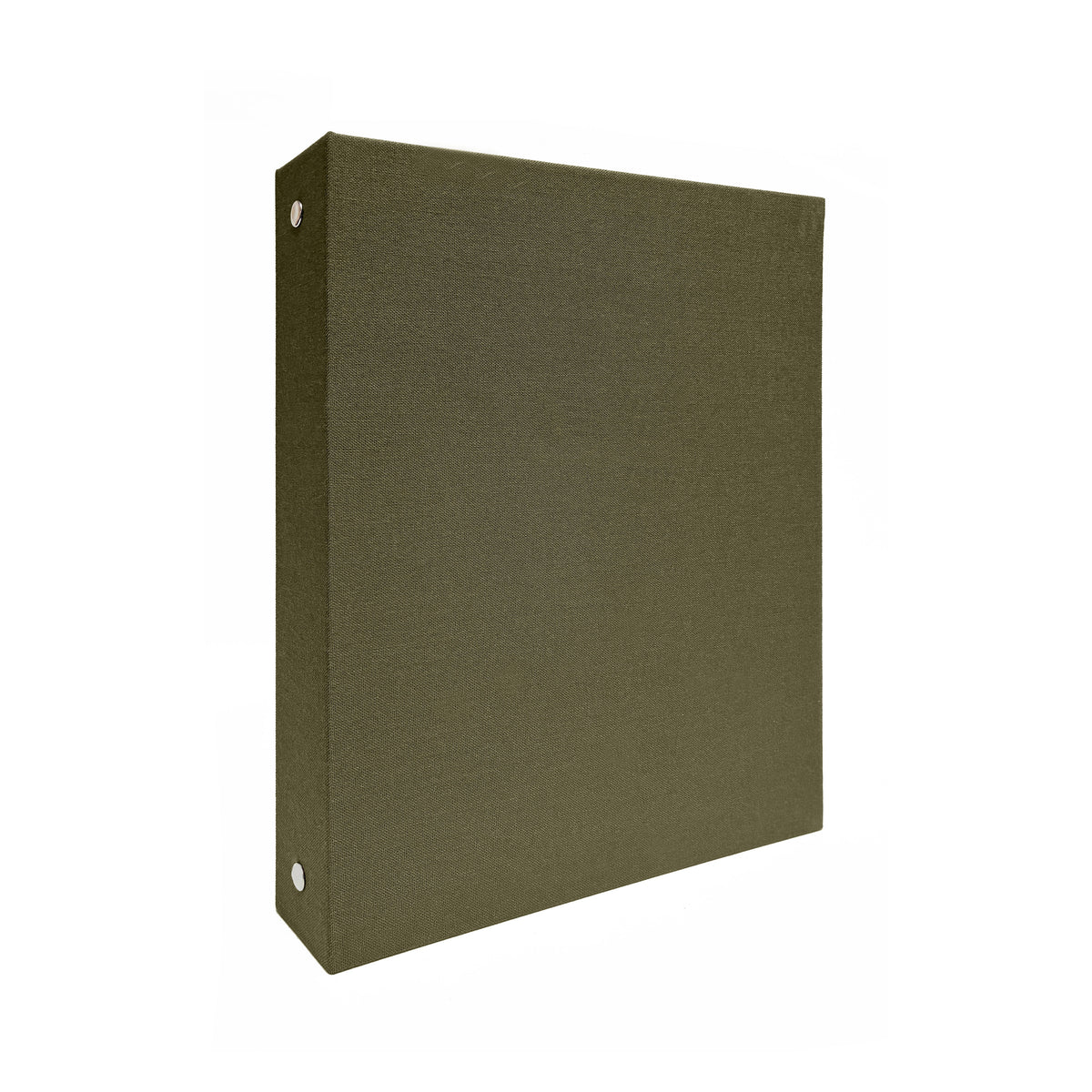 Olive green linen 3-ring binder, hardcover half-letter size