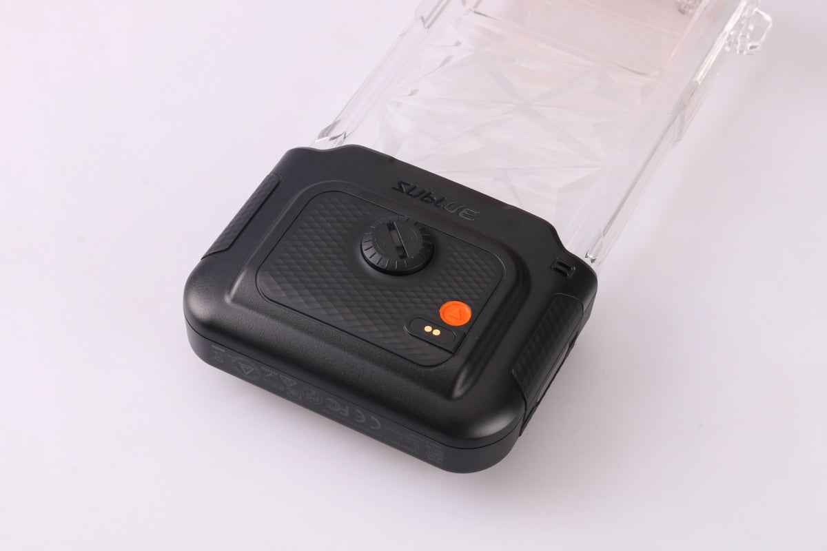 Black waterproof phone case control module with orange status light
